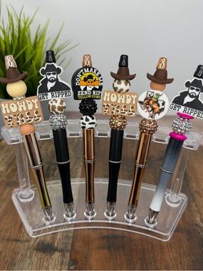 Cowboy Themed Decorative Retractable Pens - Brown, Black, Gold Accents - NEW